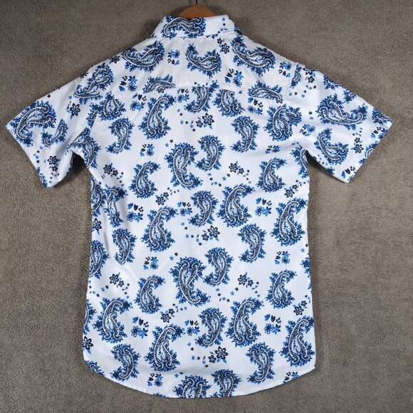 Silver Stone Shirt Mens Small White Blue Paisley Cotton Modern Fit Button Up - Picture 8 of 9